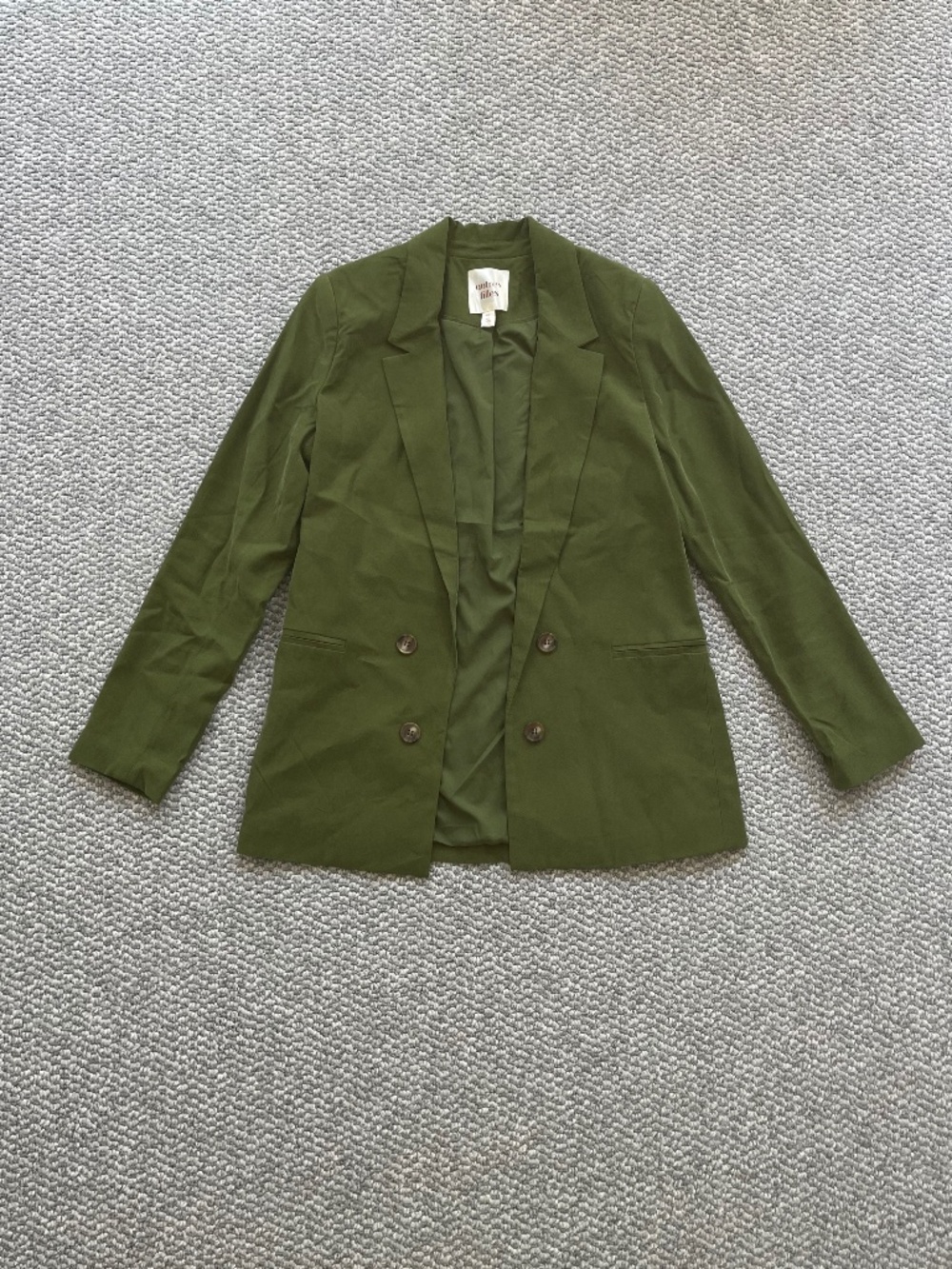 LIKE NEW Autres Filles Women’s Relaxed Faux Double Breasted Blazer Olive Avocado